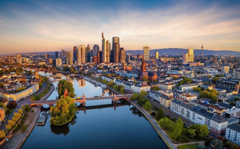Panoramic aerial view of the skyline of Frankfurt
