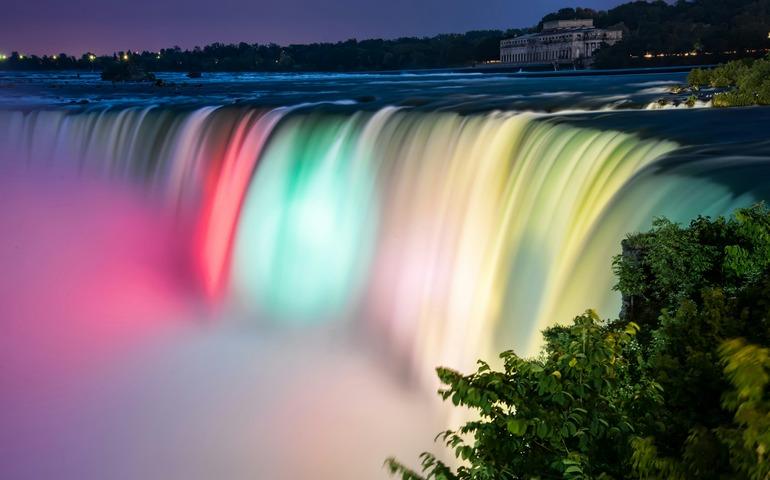 Niagara Falls is lit Up by Lights