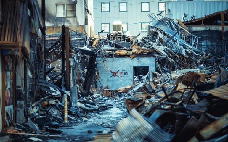 Houses destroyed by a natural disaster
