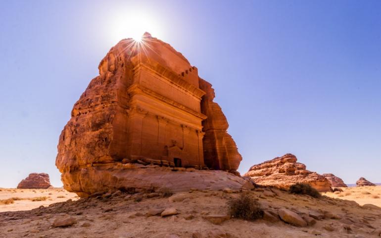 Qasr al Farid (Lonely castle) tomb at Hegra (Mada'in Salih) site near Al Ula, Saudi Arabia