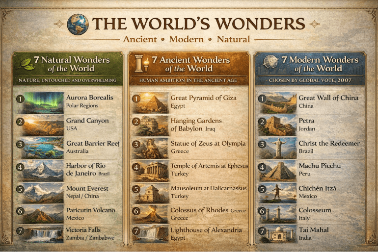 AI-Generated image of 7 wonders of the world