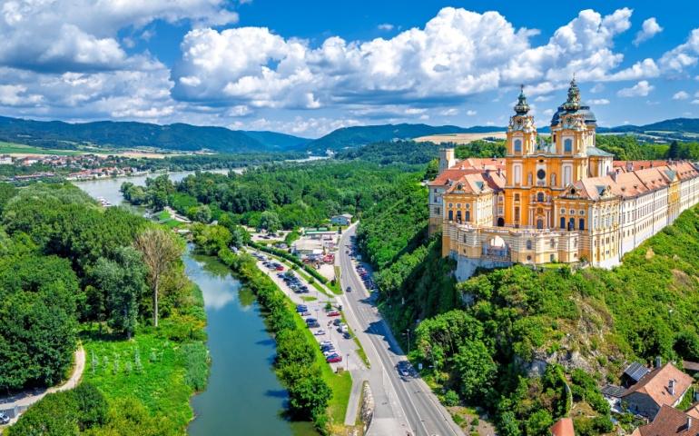 The Benedictine Melk abbey, above the town of Melk, Austria, Europe