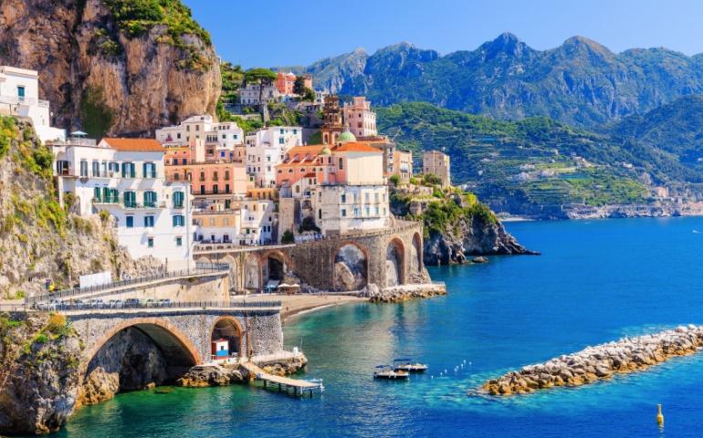 View of Atrani town and the Amalfi Coast, Italy, Europe