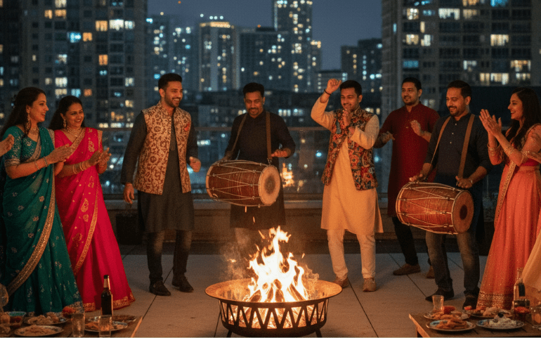 People Celebrating Lohri in the City.