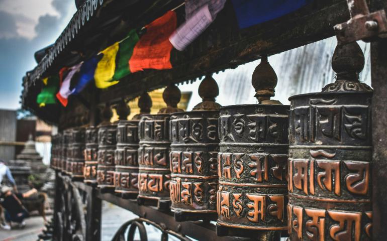 
Prayer wheels near the monkey temple in Nepal
