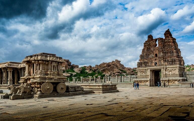 The Vittala Devastan Gopura & Garuda stone chariot at Hampi, Karnataka, India,
