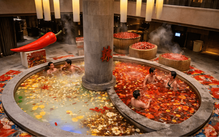 Relaxing in Dual Section - Ying-Yang Hot Pot Spa in Harbin City, China