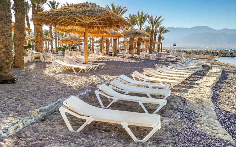 Resort and beach amenities at a Red Sea beach in Saudi Arabia