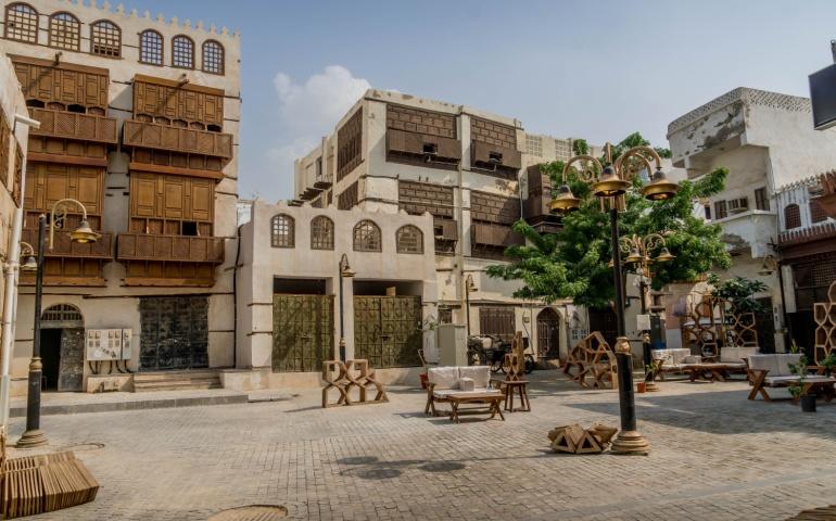 The market streets at Al-Balad (historic Jeddah), a popular touristic spot and UNESCO landmark, in west of Saudi Arabia.