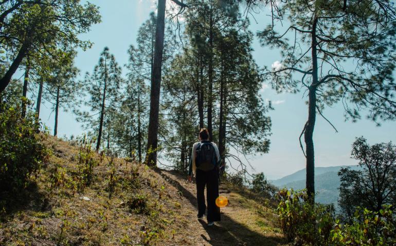 Tourist hiking in Dwarahat, Uttarakhand, India
