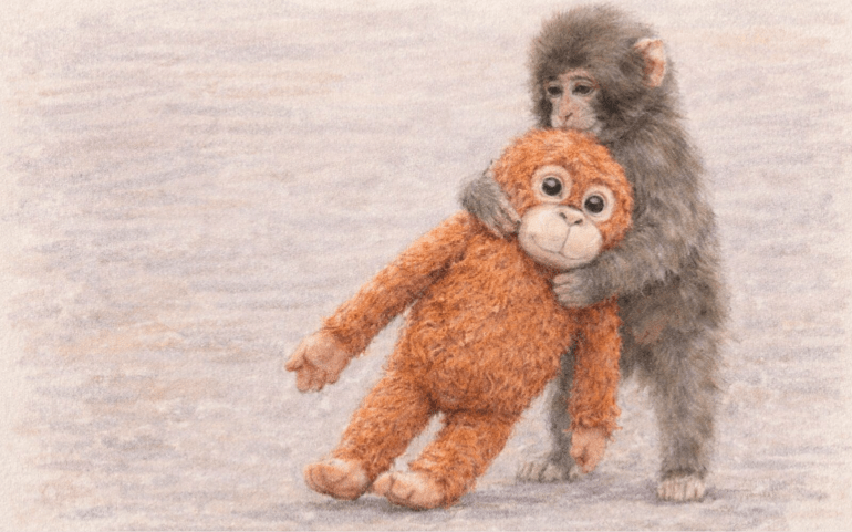 Punch and his orangutan soft-toy
Ai generated image