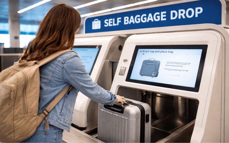 A Girl at Self Baggage Drop