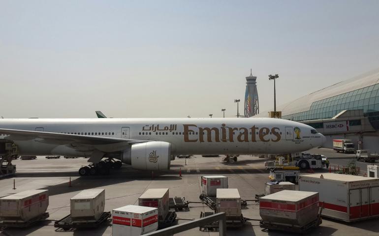 Emirates Boeing 777 in Park Position at Dubai International Airport, Dubai, United Arab Emirates