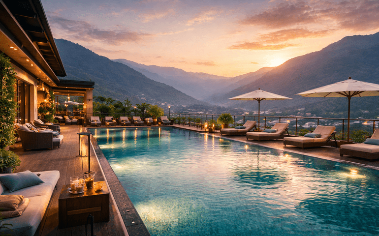 Swimming with a Himalayan horizon.