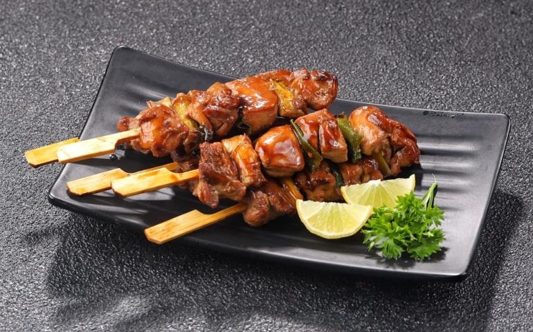 Yakitori - typical Japanese satay skewered with bamboo skewers