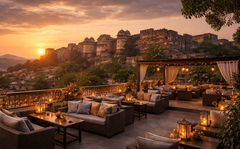 History outside, fluffy pillows inside – the Jhansi balance.
