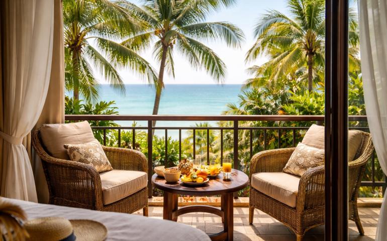 Simple room, sea breeze, and the distant sound of waves.