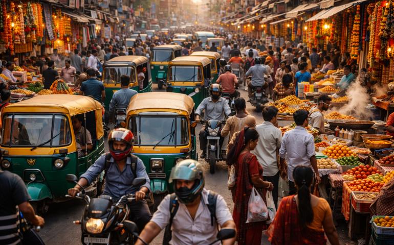 India’s unofficial soundtrack: horns, chatter, and sizzling street food