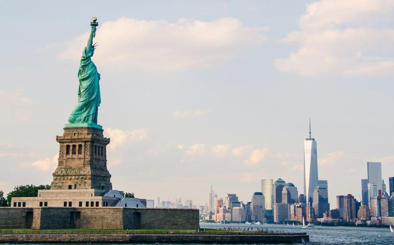 New York City skyline and the Statue of Liberty
