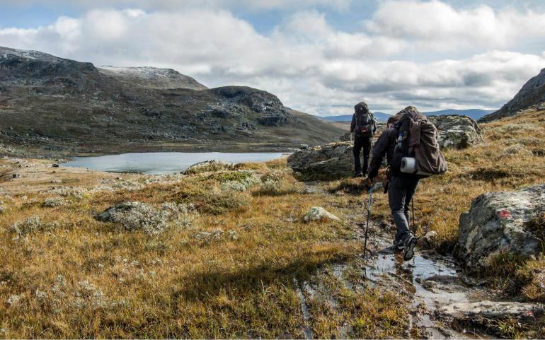 People climbing a mountain in Sweden
