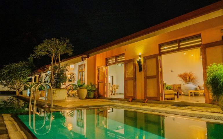 A Beautifully Lit Villa at Night