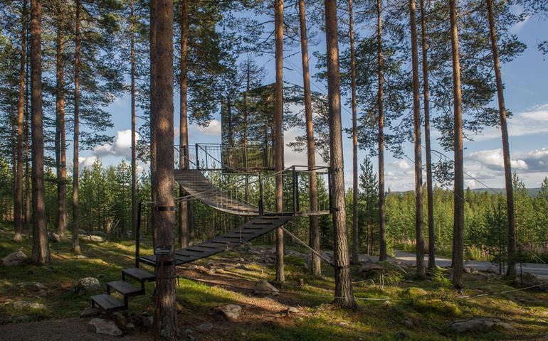 The Mirrorcube a modern treehouse in the woods, Harads, Sweden
