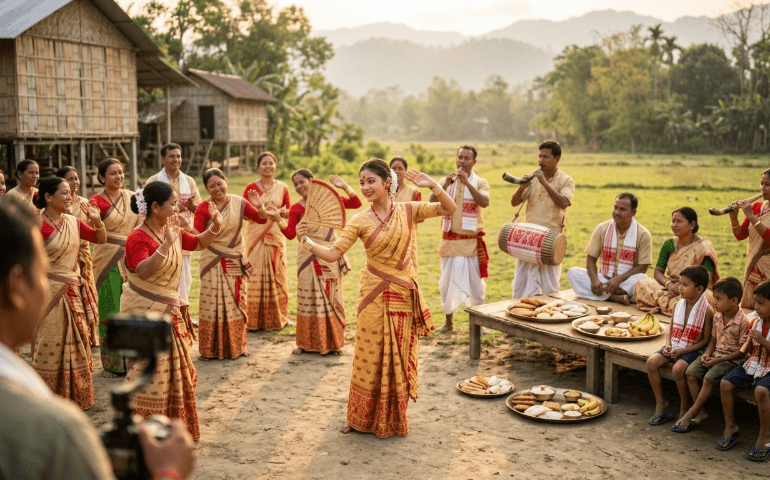 A representational image of family celebrating Vishu