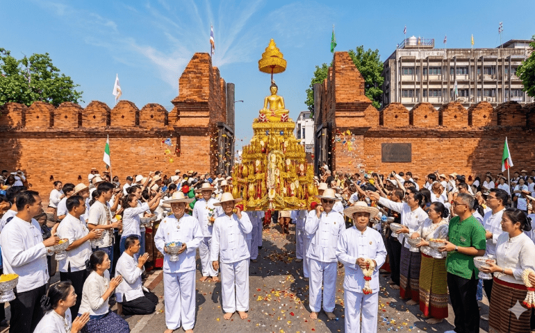 Street procession during the Thai New Year 
AI-generated representational image