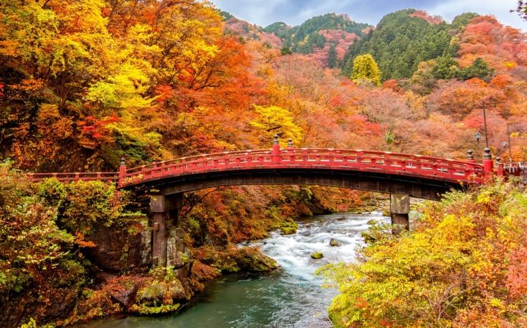The famous Shinkyo bridge in autumn, Nikko, Japan