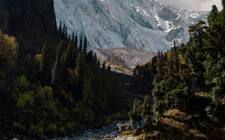 River running through a valley between mountains