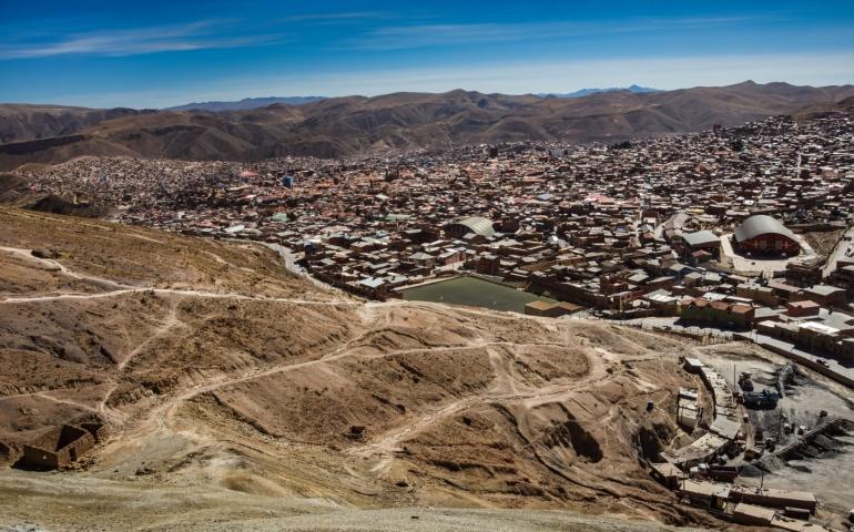Aerial view of Potosí city and mines
