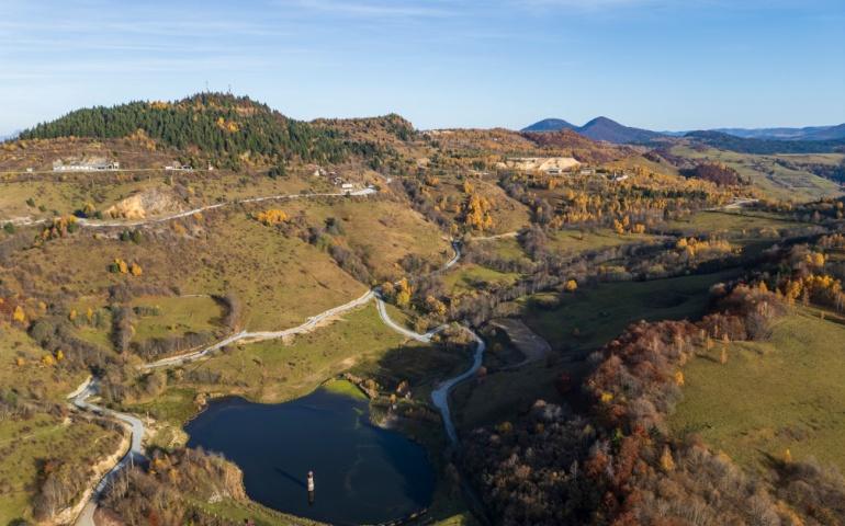 Taului Mare from above, part of Roșia Montană’s historic gold-mining reservoir system