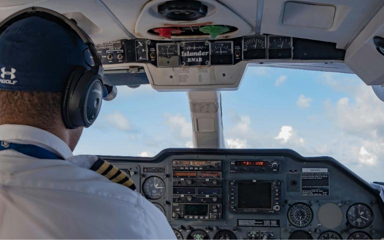 A pilot in the cockpit