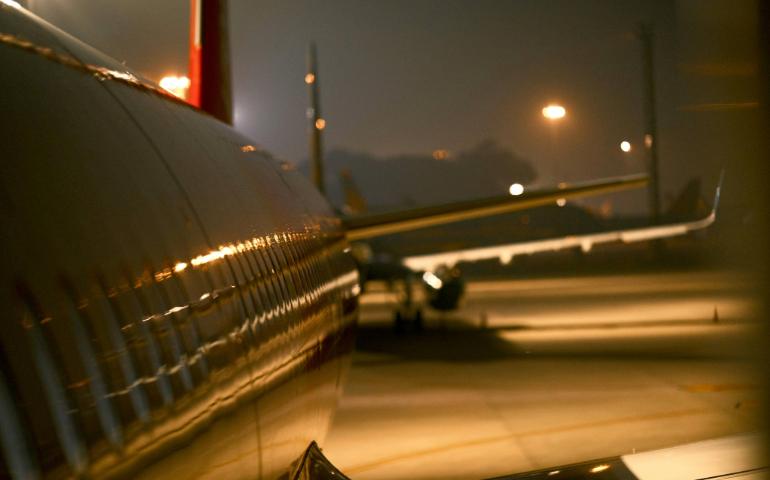 Night Scene With Airplane Wings