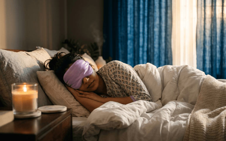 Woman sleeping in a cozy space