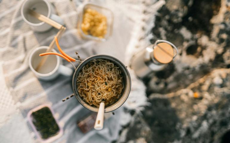 Instant Noodles on a Cooking Pot