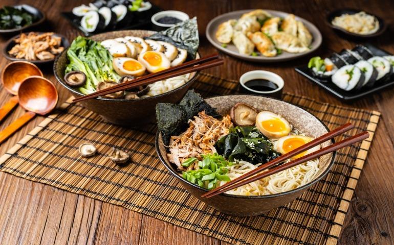Traditional ramen with jerked pork or chicken - Japanese cuisine