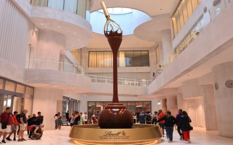 Chocolate fountain in the main hall of Lindt Home of Chocolate museum