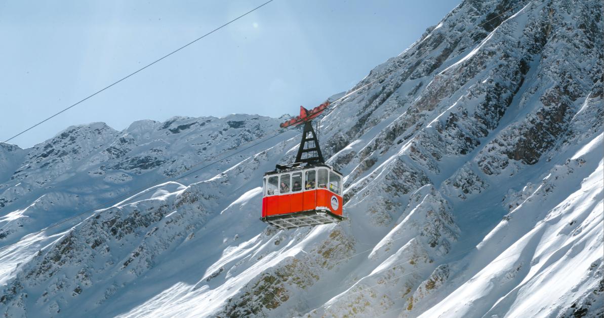 Gondola Ski-Lift in Front of the Mountains