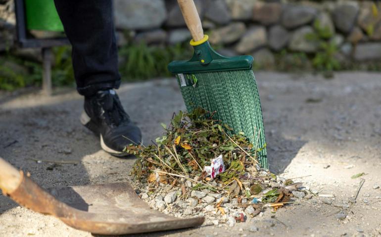 Person cleaning outdoors