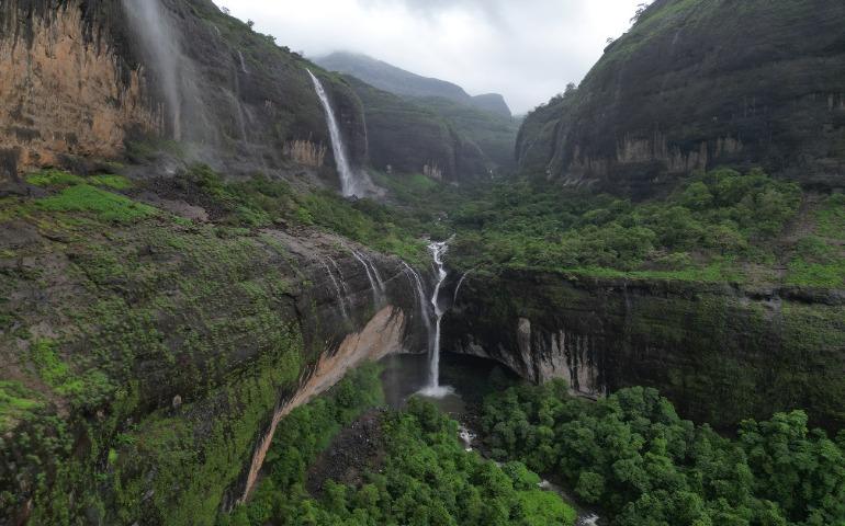 Aerial view of Devkund Waterfall