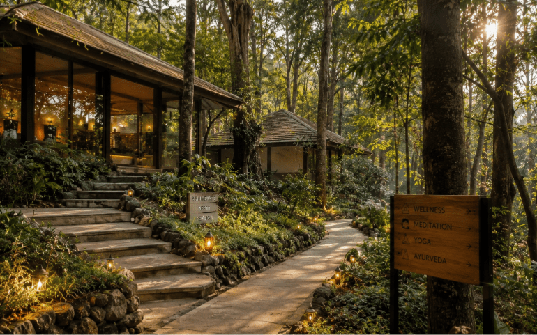 Luxury forest wellness retreat surrounded by lush greenery
AI-generated image for representational purposes only