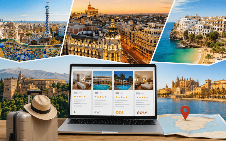 A laptop screen showing different hotel prices.