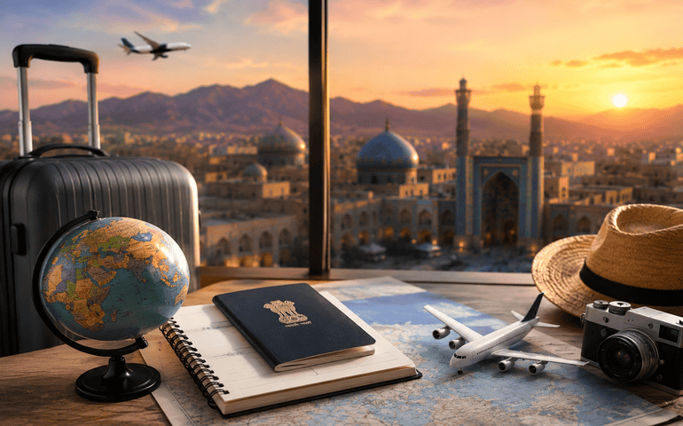 Travel essentials kept on a table