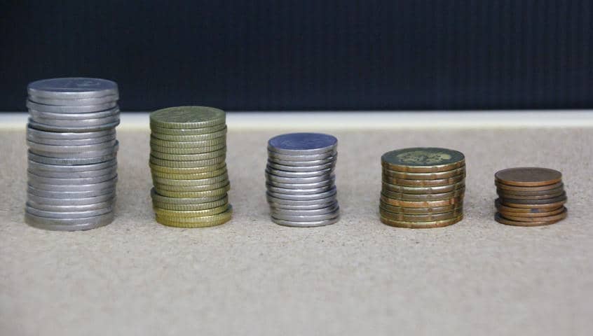 Stack of different types of coins
