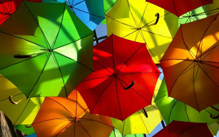 Display of umbrellas