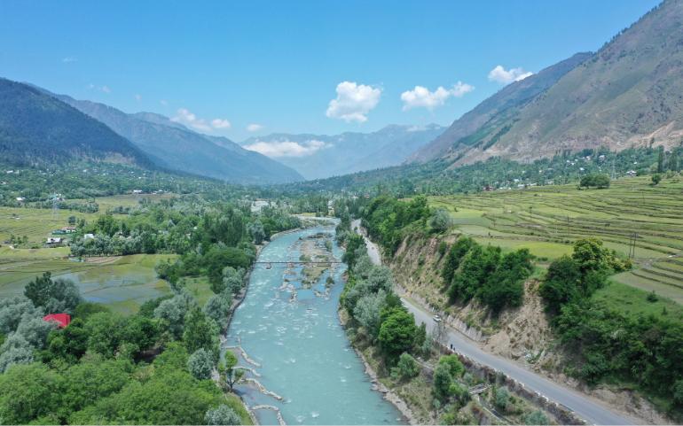 River Weaving Through the Lush Kashmir Valley
