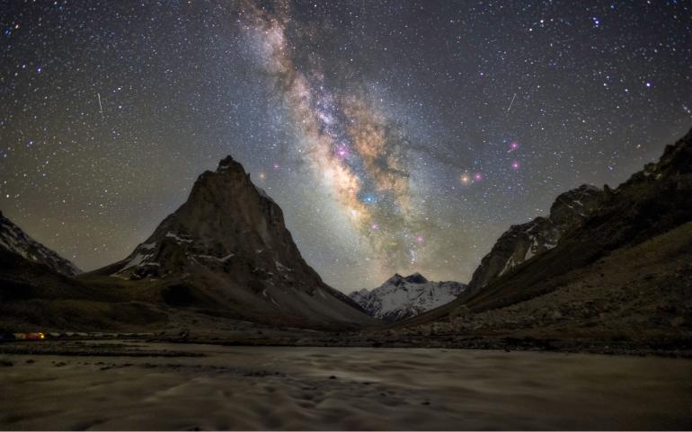 Stunning Milky Way over Zanskar mountains in a winter night sky.