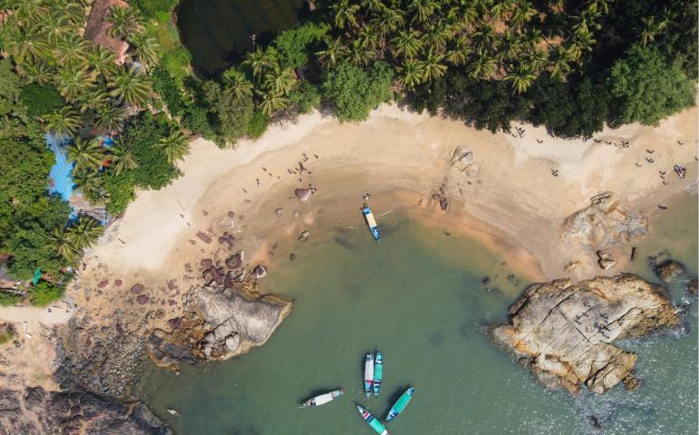 Aerial view of a beach in Gokarna