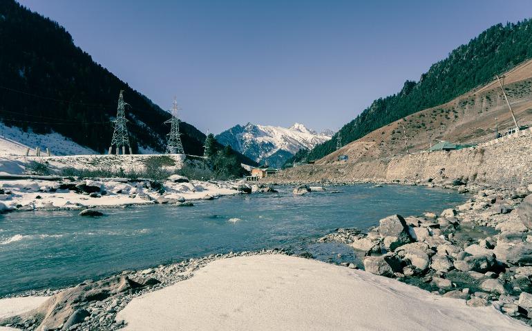 Landscape of mountain and river in Sonamarg Valley